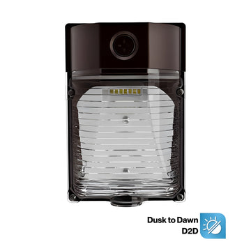 LED Mini Wall Pack with Dusk to Dawn Photocell Sensor - 26W - 3500LM - 5000K Daylight CCT (90W Incandescent Equiv.) - 0-10V Dimmable - FCC UL & DLC Listed Outdoor Lighting Fixture